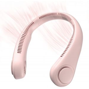 Ventilateur tour de cou portable, mains libres, sans pales, aliment&eacute; par batterie 4000 mAh, rechargeable, design casque, ventilateur de bureau USB, 3 vitesses - Rose (1 paquet) - Neuf