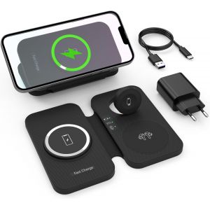 Mag-Safe Chargeur Sans Fil 3 En 1,Pliable,15 W,Station De Charge Inductive,Pour Iphone 15/14/13/12,Apple Watch Et Air Pods,Chargeur Sans Fil Avec Chargeur Usb C - Neuf