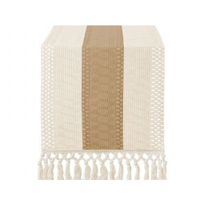 Chemin De Table En Macram&eacute; 120 X 30 Cm, En Toile De Jute De Coton Avec Pompons, Style 2 - Neuf