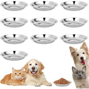Kalanka-10 Pi&egrave;ces Gamelle Chat Inox, 15 Cm Gamelles Pour Chats, Gamelle Eau Chat Peu Profondes, Facile &Agrave; Nettoyer, Incassable, Gamelles Inox Pour Les Chiots, Les Chats Et Les Petits Animaux - Neuf