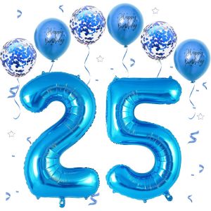 Ballon Anniversaire 25/52 Ans Bleu,101 CM Chiffre 25,Happy Birthday Decoration,Décoration Numéro pour 25/52-Vole à l'Hélium - Neuf