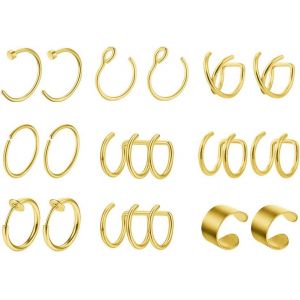 Kal-Faux Piercing Oreille Ear Cuffs Mancheete D'oreille Acier Chirurgical Non Piercing Boucle D'oreille Non-Percé Faux Piercing Nez Lèvre Helix Femme Homme - Neuf
