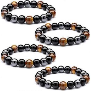 Ventes Promotionnelles 4 Pcs Triple Protection Bracelets Oeil De Tigre Perles Bracelet Bracelet De Lave Bracelet Soulagement Du Stress Et De L'anxi&eacute;t&eacute;,Gu&eacute;rison Cristal Yoga Br - Neuf