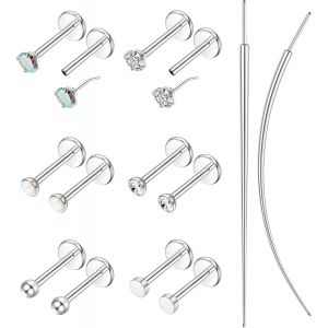 Chenquansarl-Lot De 12 Piercing Tragus Acier Inoxydable Hypoallerg&eacute;nique - Piercing Labret L&egrave;vre, Nez, Oreille, Helix, Conch Et Daith - Or/Argent Avec Zircone 2mm Et Opale - Bijoux 16g/18g/20g Pour F - Neuf