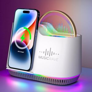 Enceinte Bluetooth Lumineuse Avec Chargeur Sans Fil & Support Téléphone, Lampe Tactile Led Rechargeable Avec 8 Lumières Solides & 5 Modes De Lumière,Haut-Parleur Bluetooth Veilleuse Cadeau Ado Fille - Neuf