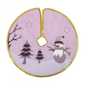 Jupe de sapin de No&euml;l &agrave; bordure dor&eacute;e, motif P&egrave;re No&euml;l, compatible avec les pieds de sapin standard - D&eacute;coration festive pour le bas du sapin - Neuf