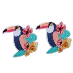 Lot de 2 ecussons brodes a motif d'oiseaux vifs, a repasser soi-meme, pour vetements, sacs, accessoires (oiseau, fleur) - Neuf