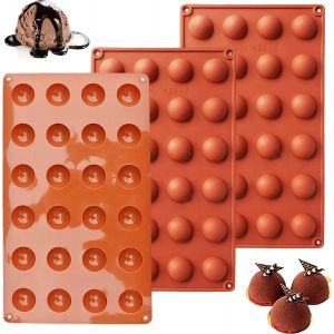 KAL-® 3 Pièces Moule Silicone Demi Sphère Mini, 24 Trous Semicircle Moule Petite Taille En Silicone Cuisson, Ø 2.9 Cm, Pour Boule De Chocolat, Gâteau, Gelée, Pudding, Mousse - Neuf