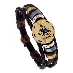 (Scorpion) Bracelet Simple Signe Du Zodiaque, Cuir De Vachette Tressé, Design Vintage, Cadeau De Noël, De Vacances Ou D'anniversaire, Bracelet Signe Du Zodiaque - Neuf