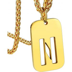 Kal-Collier Plaque Initiale En Acier Inoxydable Pour Homme, Chaîne Pendentif Dog Tag Avec L'alphabet Creux - Neuf