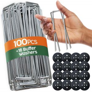 Jum-Piquets De Jardin 100 Pcs + 16 Rondelles¿Sardines De Fixation Pour Sol Dur,Agrafes De Jardin Piquet Ancrage Pour Tomates Agrafes Pour Toile De Paillage Et Gazon Synthétique - Neuf