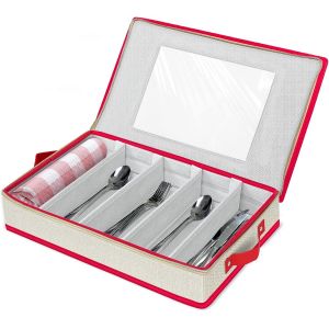 Sjzg-Range Couverts Pour Tiroir Avec Couvercle, Boîte De Rangement Couverts De Cuisine Compartiments Réglables, Rangement Cuisine Pour Camping, Voyage, Cuisine, Rouge - Neuf