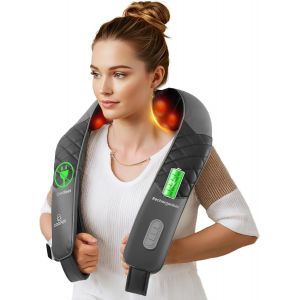 Masseur De Cou Sans Fil Avec Chaleur, Masseur De Dos Pour Soulager La Douleur Des Tissus Profonds, Massage Shiatsu 3d Cou &Eacute;paules Avec Sac De Transport, Rechargeable Portable - Neuf