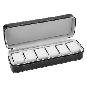 6 Fente Montre Boîte Fermeture Éclair Cas Collectionneur Bijoux Boîte De Rangement (Noir) - Neuf