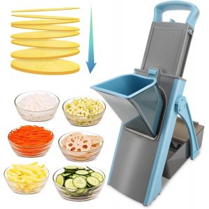 Chenquansarl-Mandoline Cuisine, Coupe Légumes Multifonctions Hachoir Manuel, Coupe Frite Épaisseur Ajustable - Julienne, Tranche, Lanière, Dé, Cube Pour Patate Carotte Concombre Tomate(Bleu) - Neuf