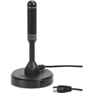 Antenne TV Interieur TNT HD Puissante DTA240 Digital et Num&eacute;rique UHD France, Magn&eacute;tique Aimant&eacute;e, Petite, Portable, UHF VHF pour Salon, Cuisine, Caravane Camping-car, 2m de c&acirc;ble - Noir - Neuf