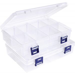 Kyaoayo-2 Pcs Boîte De Rangement Organisateurs Avec 8 Grande Taille Compartiments Ajustables Grilles Transparents Plastique Pour Collier, Bijoux, Boucle D'oreille - Neuf