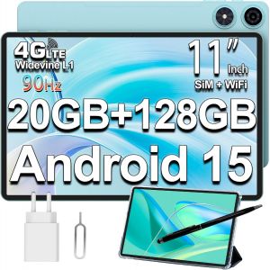 CHECARZHN--NO1-P50 90Hz Tablette Tactile 11 Pouces Android 15 Tablet, 20Go Ram+128Go Rom(5To Tf), 4G Lte Sim+5Gwifi, 2Ghz Octa-Core, Tablette Avec Étui + Stylet, Gps/7000Mah/8Mp/Type-C/3.5Mm/Widevine L1-20 - Neuf