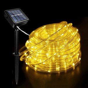 Kal-12m 100led Tube Lumineux Solaire, Étanche Guirlande Lumineuse Tube Avec 8 Modes D'éclairage, Solaire Ruban Lumineux Pour Jardin Noël Mariage Fête Extérieur Intérieure Décoration - Neuf
