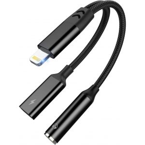 THEF-Adaptateur Light-ning Jack Casque 2 en 1 Adaptateur Casque iPhone pour Chargeur, Charge Rapide 60 W Câble Aux iPhone Écouteurs Splitter Casquettes Répartiteur pour iPhone 14/13/12/SE/11/X/XS/8/7 - Neuf