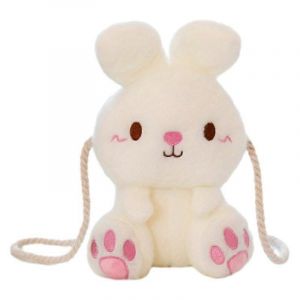Sac à bandoulière pour enfants en forme de lapin mignon de dessin animé, sac à bandoulière en peluche avec c?ur féminin, poupée à saisir, lapin brodé-blanc - Neuf