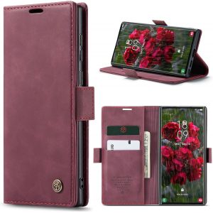 Case For Samsung Galaxy S24 Ultra 5g Premium Leather Protective Pouch Wallet Flip Case Magnetic Case Cover For Samsung Galaxy S24 Ultra, Wine Red - Neuf