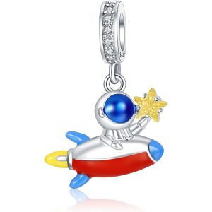 Tianyi-Breloque En Argent Sterling 925 Pour Femme Bracelets Collier Pendentif Tasse À Café Fusée Astronaute Planète Valise Voyage Pierres Bleues Tour Eiffel Montgolfière Note De Musique - Neuf