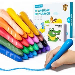 Lot de 24 crayons de couleur pour enfants de 4 &agrave; 8 ans avec livre de coloriage et autocollants bonus, crayons triangulaires non toxiques et lavables pour tout-petits de 1 &agrave; 3 ans, jouets - Neuf