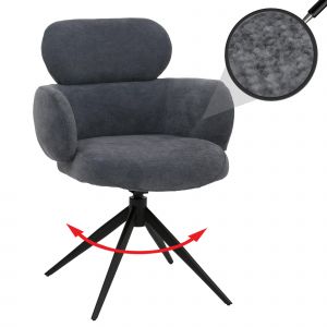 Chaise de salle &agrave; manger HWC-O77, chaise de cuisine rembourr&eacute;e, pivotante avec retour automatique, tissu (310 g/m&sup2;) chenille &Ouml;ko-Texgris-bleu - Neuf