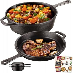 Subzonal-Overmont Dutch Oven Pot En Fonte Pr&ecirc;t &Agrave; L'emploi Couvercle/Po&ecirc;le &Agrave; Double Fonction Avec Recette E-Book Pour Cuisine Camping Garden Bbq (26x8cm - Long Manche) Mod&egrave;le : Ov009 - Neuf