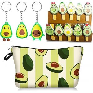 ERYI-Set De Papeterie Trousse À Crayons En Cuir Avec Motif Avocat Porte-Clés Avocat Mini Pinces À Linge En Bois Porte-Clés Mignon Avocado Stationery Trousse Scolaire 14 Pièces - Neuf