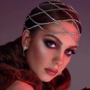 Gjhgf-Runrayay Rhinestone Mesh Headpiece Cap, Silver Roaring 1920s Belly Dance Crystal Flapper Head Chain Bridal Party Bridal Party Hair Accessories For Women Costume Party - Neuf