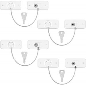 4 Pcs Securite Fenetre Enfant,Securite Placard Enfant Adh&eacute;sif Avec Cl&eacute;,Securite Fenetre Enfant Avec C&acirc;ble Bloque Porte B&eacute;b&eacute; Bloc Tiroir Securite Bebe Pour Porte Placard Armoire Tiroir Laveuse - Neuf