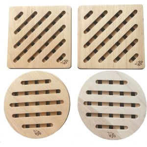 Subzonal-Efo Lot De 4 Dessous De Plat En Bois Pour Plans De Travail De Cuisine - R&eacute;sistants &Agrave; La Chaleur (Carr&eacute;s Et Ronds 20x20cm) - Dessous De Plat Antid&eacute;rapants En Bois Pour Casseroles Chaudes Ou C - Neuf