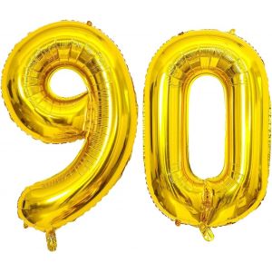 ChicSlick-Ballon Doré Du 90 Ans, En Aluminium, 40 Cm, Pour Femme Et Homme, Décoration Des Années 90, Ballons Pour Jubilé, Mariage, Fête[X2048] - Neuf
