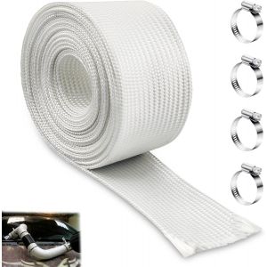 KALANKA-Gaine Haute Temperature 25MM Générateur Gaine Isolante Thermique 250CM Fibre de Verre Gaine Electrique Flexible Echappement Gaine Isolante Climatisation pour Tuyau D'échappement avec 4 Clips - Neuf
