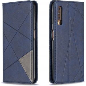 Mdy-Coque Pour Samsung Galaxy A7 2018 / A750, Housse Portefeuille En Cuir Etui De Protection Avec Slim Tpu Silicone Bumper Magnétique Flip Case, Porte Cartes Avec Fonction Support Cover (Bleu) - Neuf