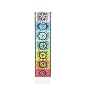 Tapisserie Chakra Vibrante - Tenture Murale Boh&egrave;me Avec Pompons Pour Yoga Et D&eacute;coration Spirituelle - Polyester-Coton Durable, Facile &Agrave; Accrocher - Neuf