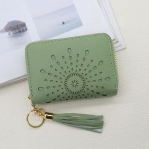 (Vert) Porte-cartes de cr&eacute;dit &agrave; fermeture &eacute;clair pour femmes, petit portefeuille en cuir style tournesol pour dames et filles - Neuf
