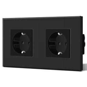 Schuko Interrupteur d'éclairage, prise, encastré, 1 compartiments, 1 voie, prise 3-en-1, puissance de charge USB 2,1 A, adaptateur de type C, station de charge, rallonge en verre, 157 mm, gris - Neuf