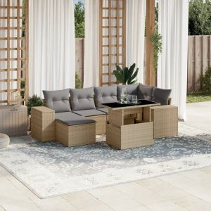 Prolenta Premium - Salon De Jardin Avec Coussins 7 Pcs Beige R&eacute;sine Tress&eacute;e - Neuf