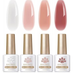 Born Pretty Vernis Gel Semi-Permanent Blanc Rose Clear Nude, Naturel French Vernis À Ongles Semi Permanent Cristal Transparent Soak Off Uv Led Manucure 7ml 4pcs - Neuf