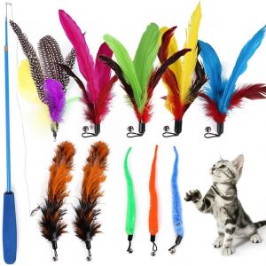 Letnerny-11 Pièces Jouet À Plumes Pour Chats, Baguette Rétractable Interactif, Ensemble Jouets Plumes Chat Avec Cloches Comprendre Bâton De Chat Rétractable, Chenille, Plumes Naturelles, Pour Chats - Neuf