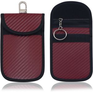 Signal Blocage Faraday Pochette Sac,2 Pièces Mini Etui Anti RFID Clé Voiture Portable Protection Antivol Anti Piratage de Télécommande Véhicule (Rouge) - Neuf