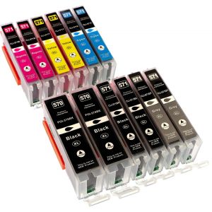 Lot De 12 Cartouches D'Encre Xl Pour Canon Pgi 570 Cli 571 Pixma Mg7750 Pixma Mg7751 Pixma Mg7752 Pixma Mg7753 Pixma Ts8050 Pixma Ts8051 Pixma Ts8052 Pixma Ts8053 Pixma Ts9050 Ts90555 - Neuf