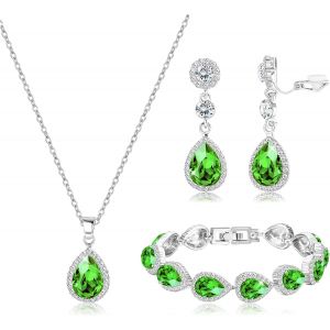 Kalanka-Parure Bijoux Mariage Pour Femme Mariée Collier Bracelet Clip On Boucle D'oreilles Ensemble Cristal Strass Pendentif Larme Boucles D'oreilles Prom Fiançailles Faire La Fête Parure Bijoux - Neuf