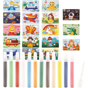 KALANKA-Images de sable pour enfants, images de sable pour enfants à partir de 8 ans, peinture de sable, 12 couleurs de sable peint, 18 cartes de dessin de sable et une brosse, peinture de sable pour - Neuf