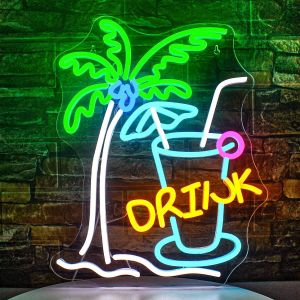 Palm Tree Neon Sign Drink Neon Sign Beer Bar Neon Sign Wall Led Neon Sign Home Bar Trolley Summer Beach Restaurant Man Cave Beer Café Bistro Club Party Decor Cadeau - Neuf