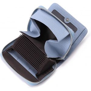 Women's Leather Wallet, Small Folding Coin Purse with Credit Card Holder Cash ID, Multi-Slots Card Holder with RFID Blocking, Bright blue - Neuf