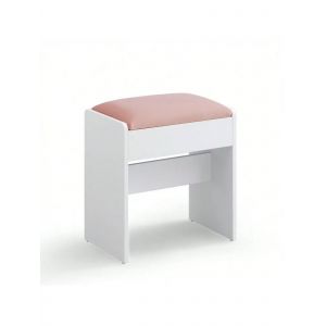 Tabouret de Coiffeuse Design - Blanc et Rose - 4,5 kg - Assise Rembourr&eacute;e - Neuf